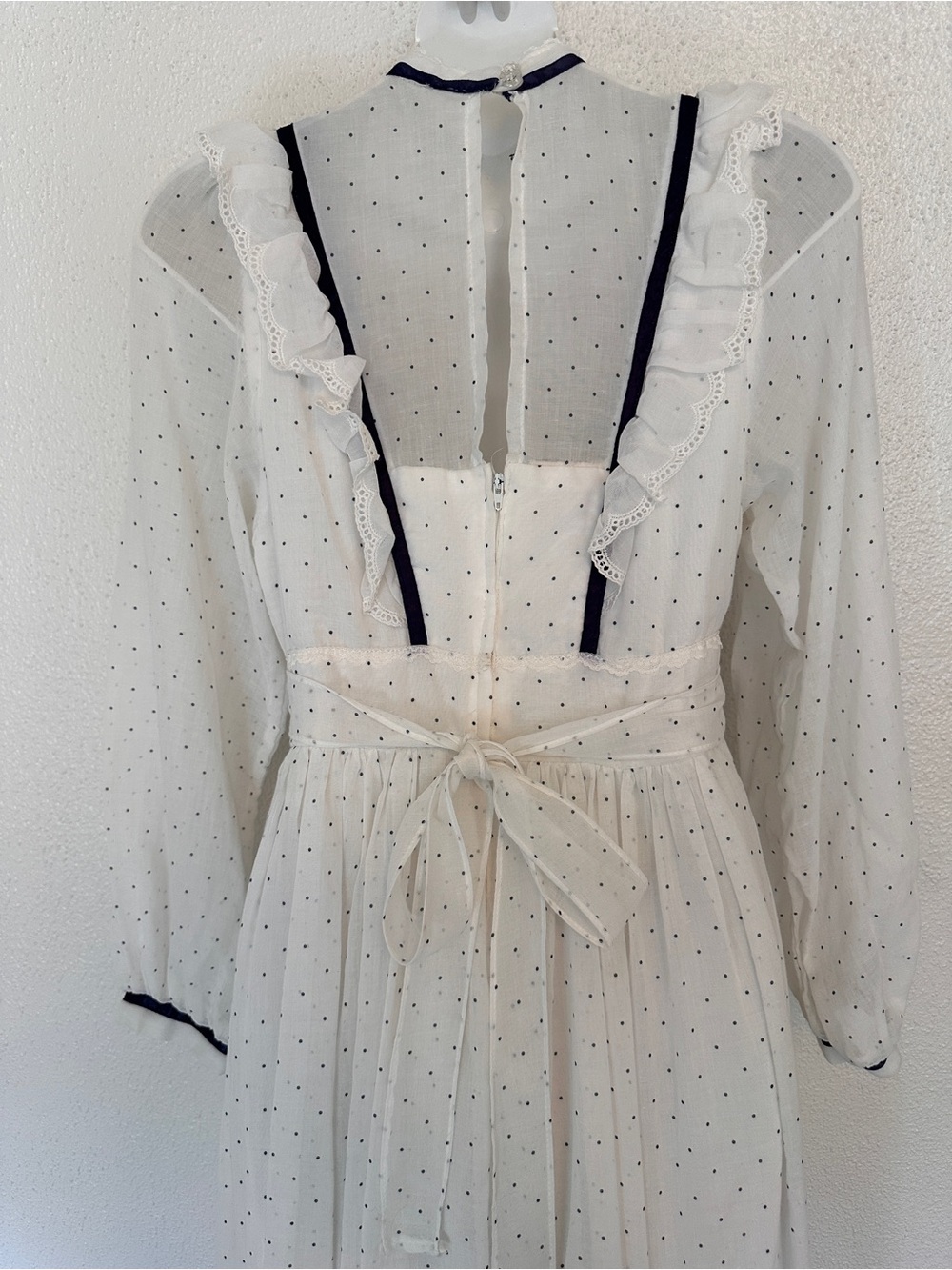 Vintage 70s Gunne Sax White Polka Dot Ruffle Maxi Prairie Dress size 11 - Picture 7 of 11